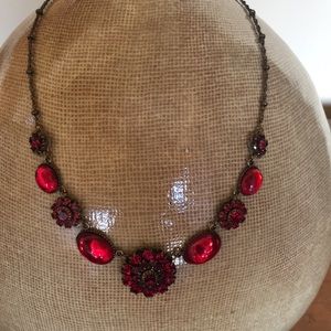 Red stone necklace and matching drop earrings